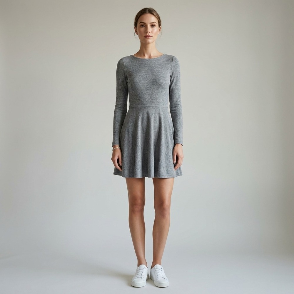 ALICE OLIVIA Womens Skater Dress 8 Gray Textured Knit Minimalist